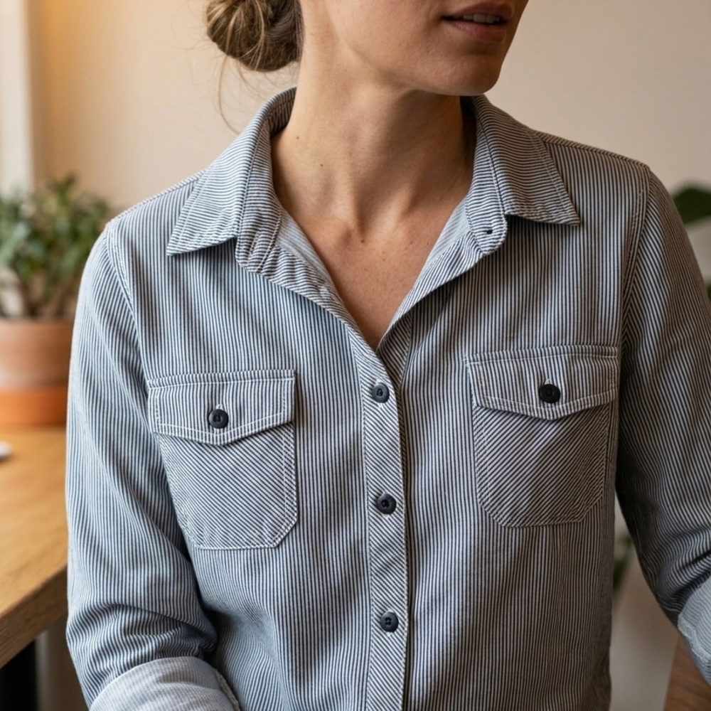 Eden & Olivia Navy and White Pinstripe Shirt